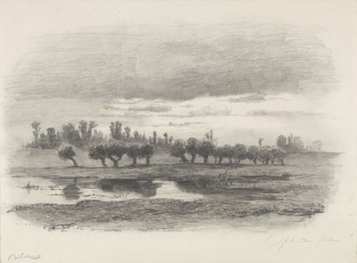 View Over the Floodplains at Opheusden in the Betuwe, Drawing by Gerard Bilders